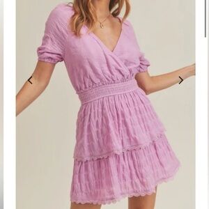 Lush Pink Tiered Mini Wrap Dress Ruffle Resortwear Academia European Summer Cute